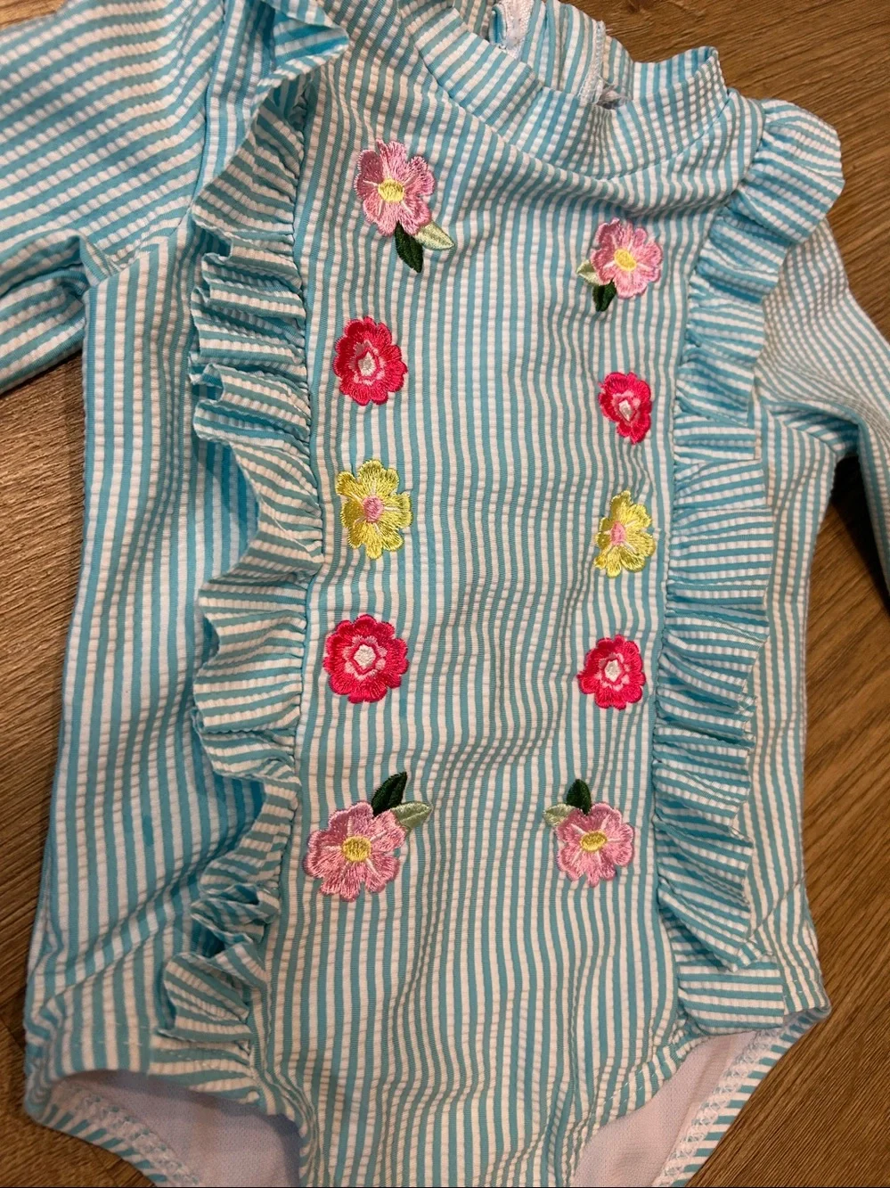 Nicole Miller Seersucker One-Piece Rashguard Swimsuit |Size 24 months